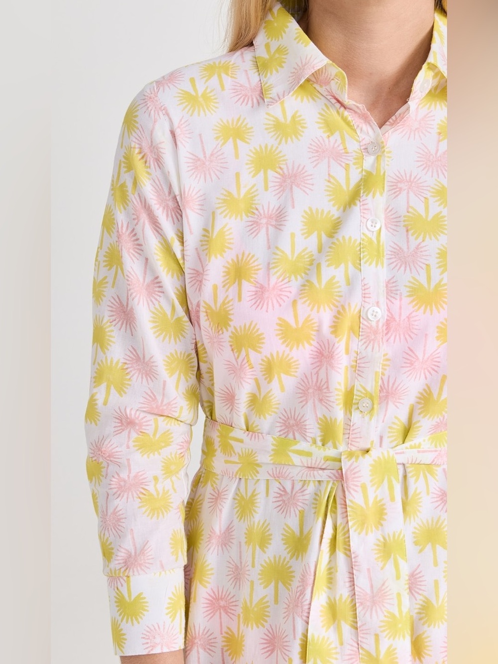 Marea Long Sleeve Shirt Dress in Yellow and Pink Palm Print